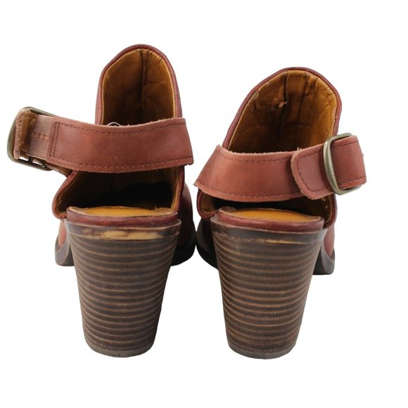 Lucky Brand Sz 6M Odenah Leather Red Rust Block Heels Bootie Peep Toe Sling Back - Picture 5 of 9